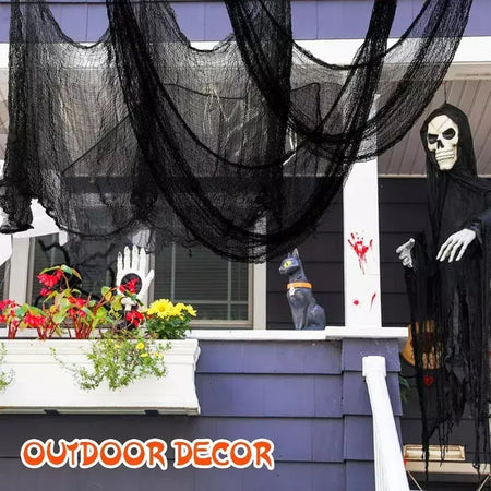 Halloween sangrento assustador gaze pano grande gaze preta assustador sangue tecido pano para festa de halloween casa ao ar livre quintal decoração