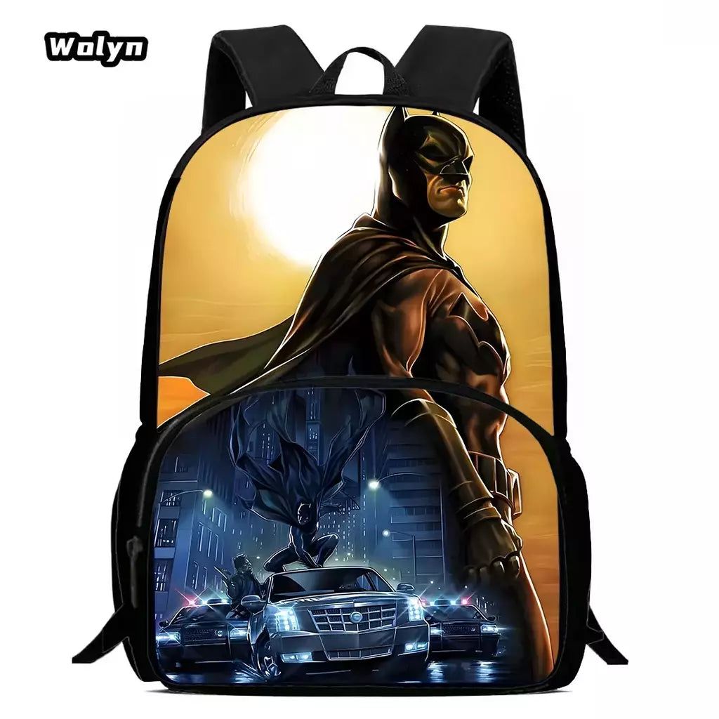 Mochila escolar com estampas de morcego dos desenhos animados para meninos e meninas, mochila de grande capacidade para o grau 1-4