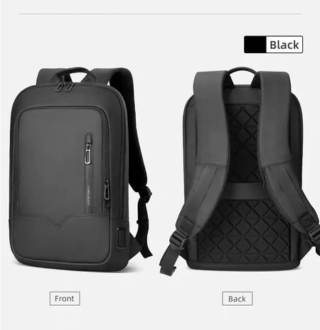 Mochila HK Slim para Homens, Sacos de Laptop, Impermeável, Minimalista, Negócios, Carregamento USB, Casual, Viagem, Trabalho, 15,6";;VERDADEIRO;;"8228-Black