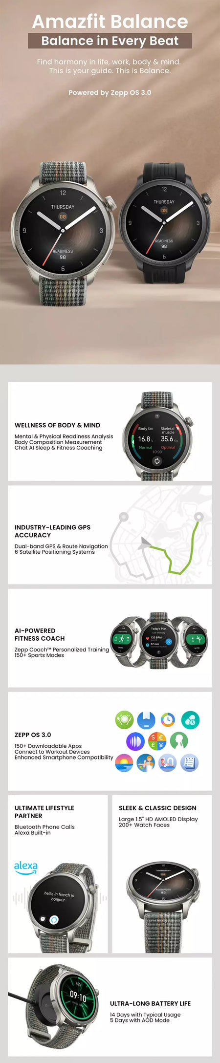 in stock Amazfit Balance 46mm Relógio Inteligente Treinador Do Sono Dual-Band GPS 150 + Modos Esportivos Relógio Inteligente Prontidão Para Android IOS Phone