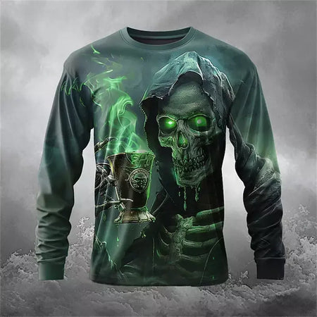 Novo estilo esqueleto masculino casual em torno do pescoço manga longa outono inverno em torno do pescoço pulôver manga longa moda streetwear