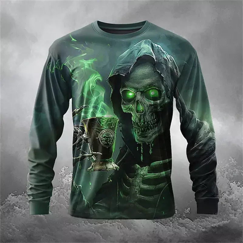 Novo estilo esqueleto masculino casual em torno do pescoço manga longa outono inverno em torno do pescoço pulôver manga longa moda streetwear