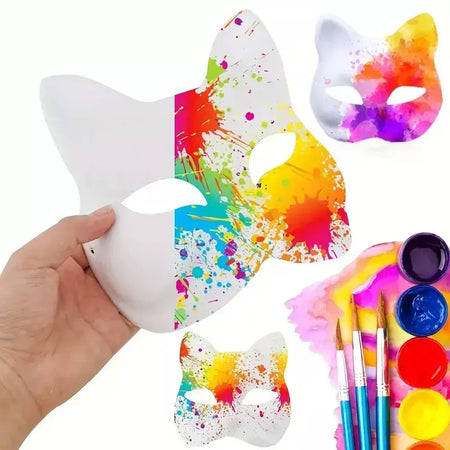 1-20 pçs máscara japonesa de papel em branco máscara halloween cosplay gato diy pintável meia máscara facial animal traje festa decoração artesanato prop