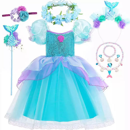 Menina sereia vestido para crianças festa de aniversário princesa cosplay traje ariel halloween fantasia roupas verão elegante vestido
