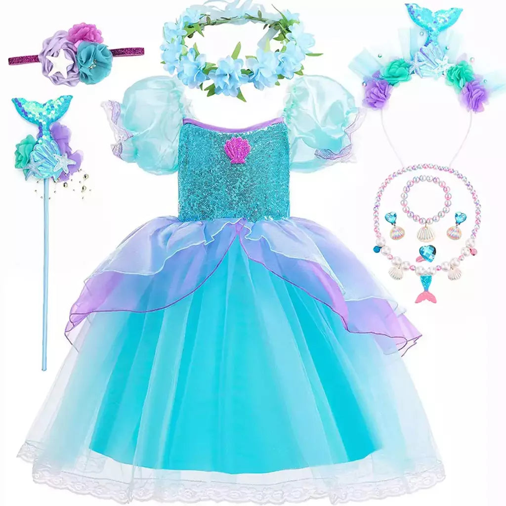 Menina sereia vestido para crianças festa de aniversário princesa cosplay traje ariel halloween fantasia roupas verão elegante vestido