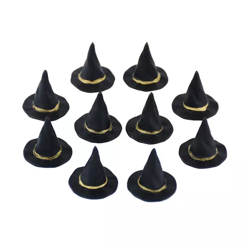10 pçs halloween bruxa chapéu decorações chapéus em miniatura caldeirão potes chaleira ornamento festa de halloween decoração para casa diy artesanato