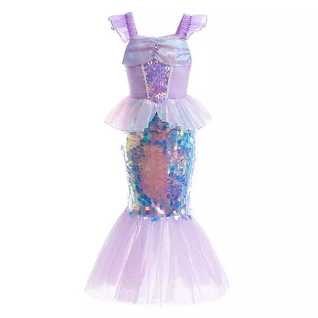 Meninas escala roxa princesa sereia ariel cosplay vestido de halloween vestido de festa de aniversário meninas verão praia vestido de férias