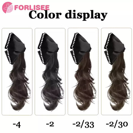 Forlisee peruca de rabo de cavalo de borboleta sintética feminina em camadas onda curl garra clipe de rabo de cavalo alto retro pérola peruca trança