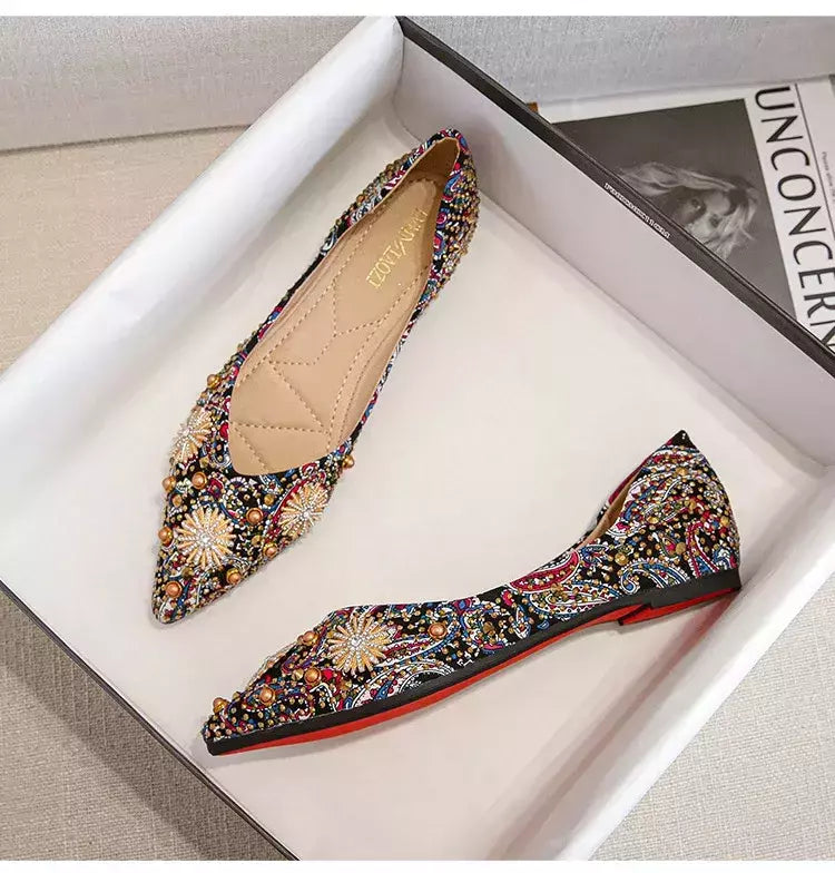 Mocassins lisos de strass de dedo apontado, sapatilhas femininas clássicas, sapatilhas femininas, sapatos de barco macio, rebites, novo, outono, 2022