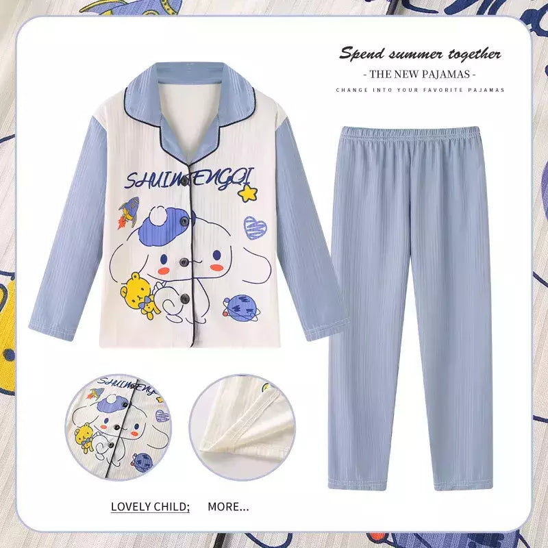 Sanrio cinnamoroll kuromi pochacco conjunto de pijamas infantis dos desenhos animados anime minha melodia manga curta pijamas bonito menino menina presentes
