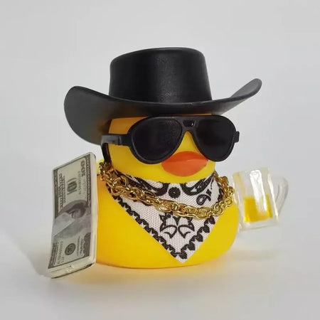 Ornamento de carro de pato de borracha de cowboy para jeep pato decorações de painel de carro peculiar pato de borracha acessórios de carro presentes engraçados de escritório