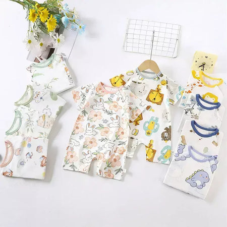 Bonito dos desenhos animados do bebê macacão verão de manga curta algodão fino recém-nascido roupas infantis bodysuit meninos meninas rastejando roupas macacão
