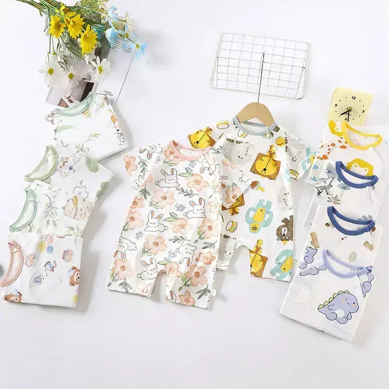 Bonito dos desenhos animados do bebê macacão verão de manga curta algodão fino recém-nascido roupas infantis bodysuit meninos meninas rastejando roupas macacão