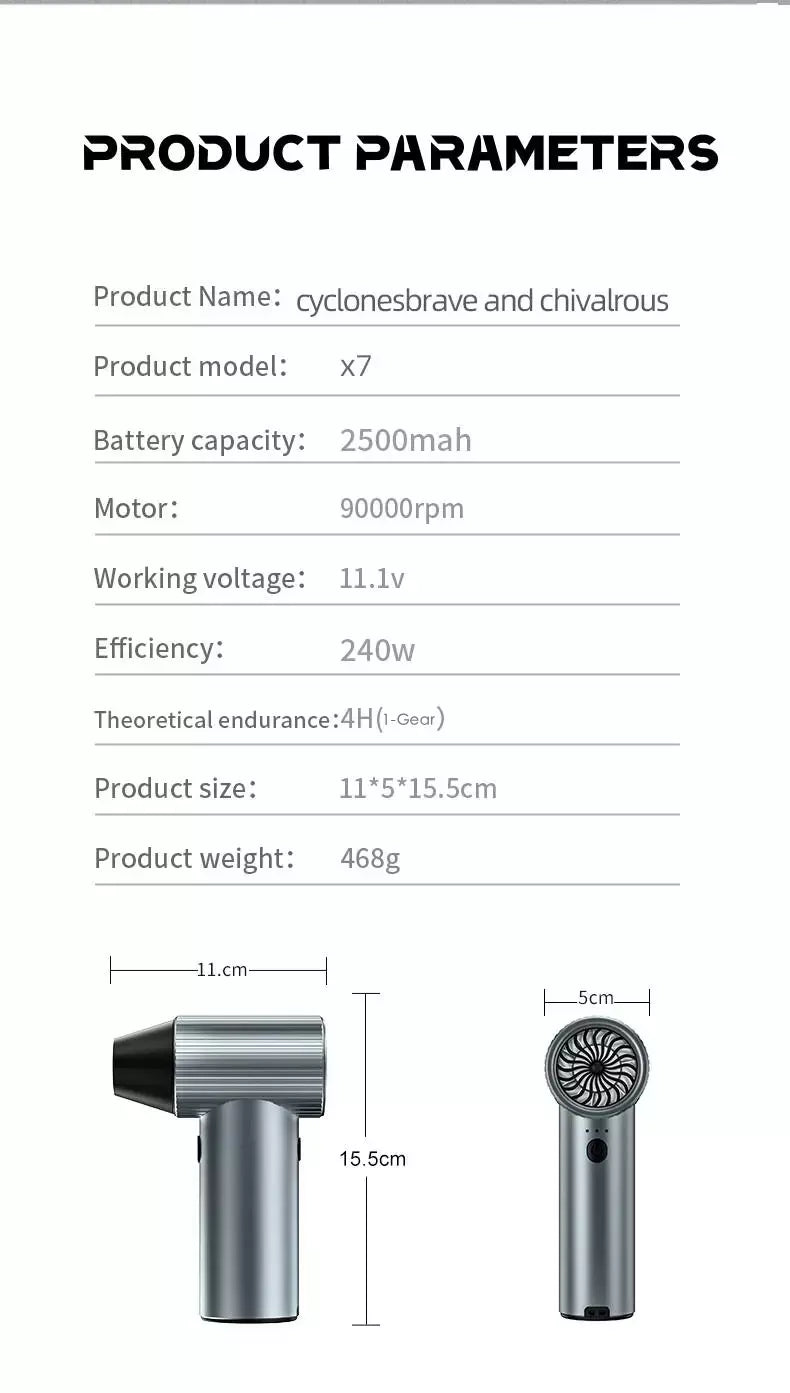 X7 ventilador violento 500g pressão do vento motor sem escova 40mm turbo jet ventilador com 3 bocais soprando poeira teclado limpeza ventilador de ar
