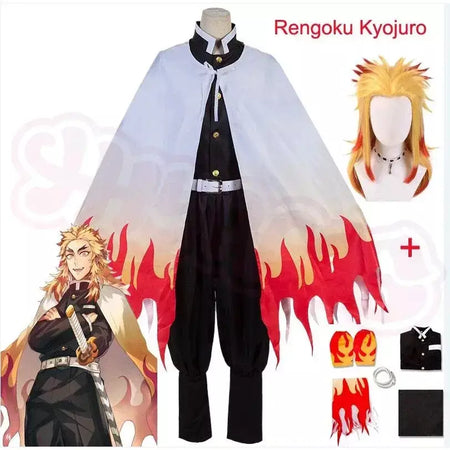 Anime rengoku kyojuro cosplay trajes trem mugen demônio slayer kimetsu não yaiba robe ternos para adultos crianças perucas cos outfit festa