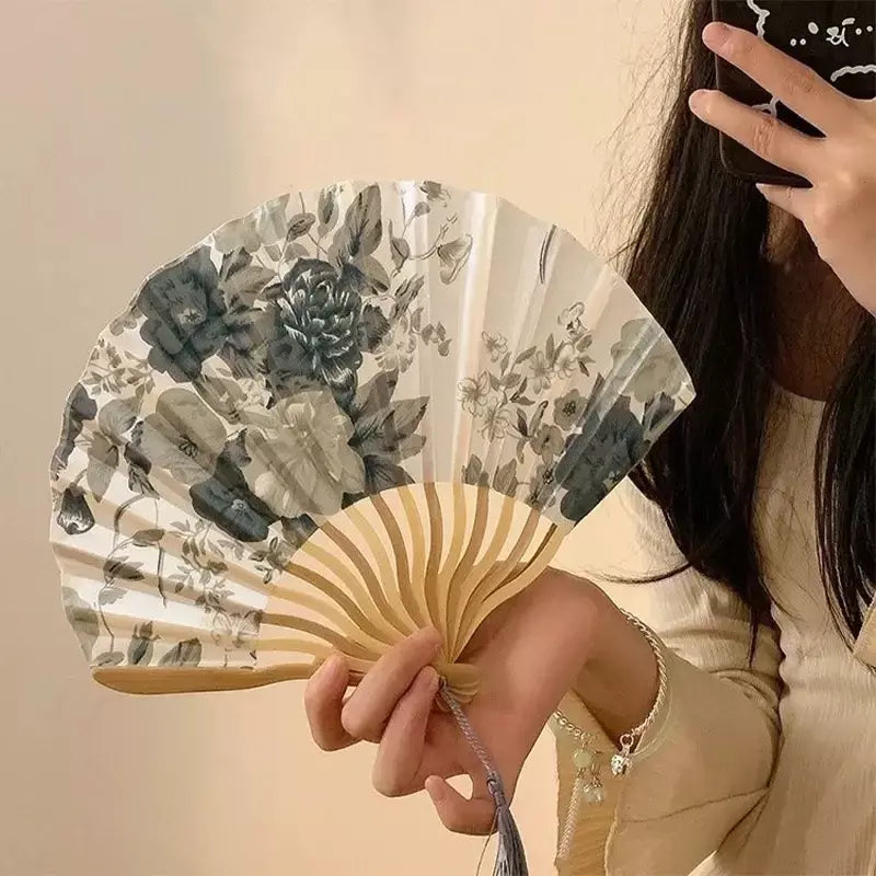 Leque de seda estilo japonês chinês dobrável leque de casamento arte presentes dança leque de mão vintage bambu dobrável leque de flores