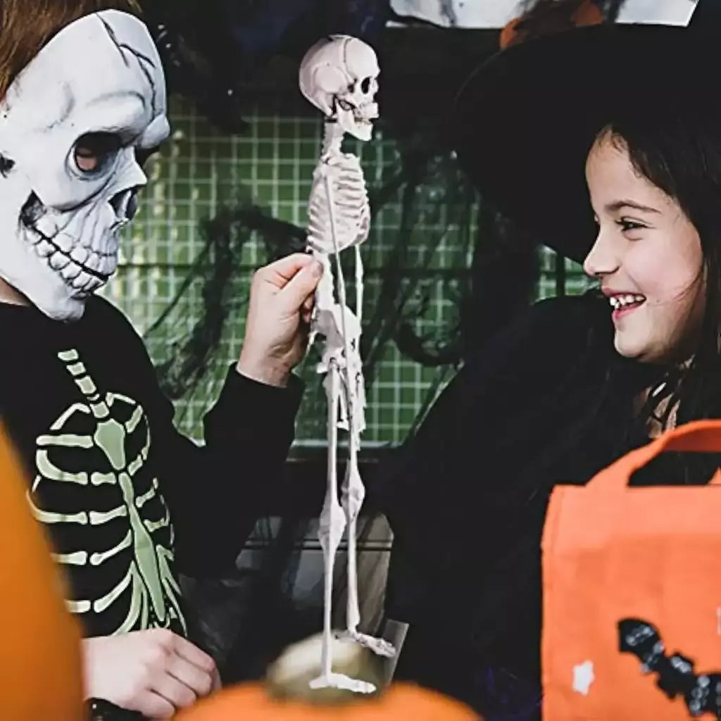 Esqueleto de forma humana de halloween de 40cm, esqueleto acessível, ossos de forma humana, decorações de herror de halloween, adereços de terror de casa assombrada