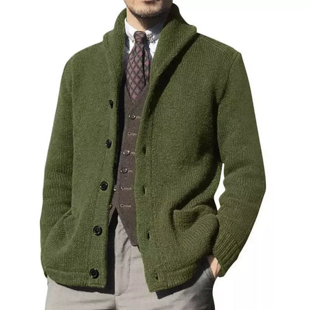 Homens casaco de malha lapela manga comprida bolsos engrossados cardigan camisola masculina outono botões sólidos placket casaco de malha para o trabalho