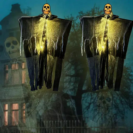 1 pçs halloween brilhante crânio esqueleto gaze pendurado fantasma casa ao ar livre decoração do jardim festa de halloween horror fantasma adereços 2025