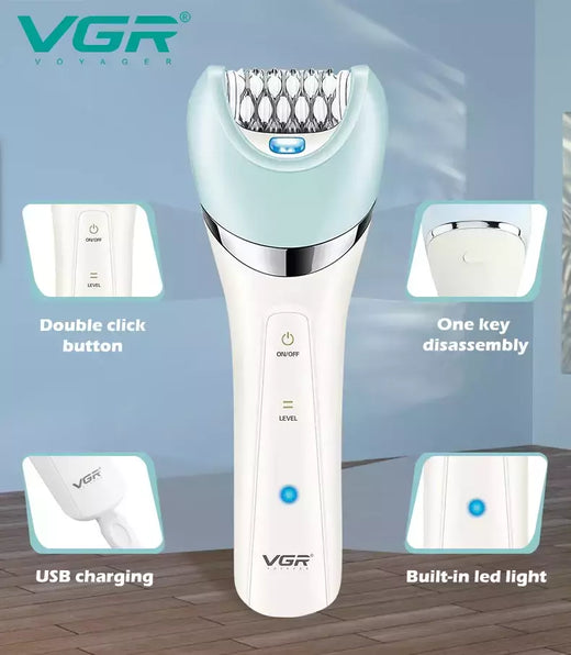 VGR Depiladora Elétrica para Mulheres, Barbeador Feminino, Removedor de Pêlos Corporais e Pernas, Lady Bikini Trimmer, Massagem de Limpeza Facial, V-703, 5 em 1