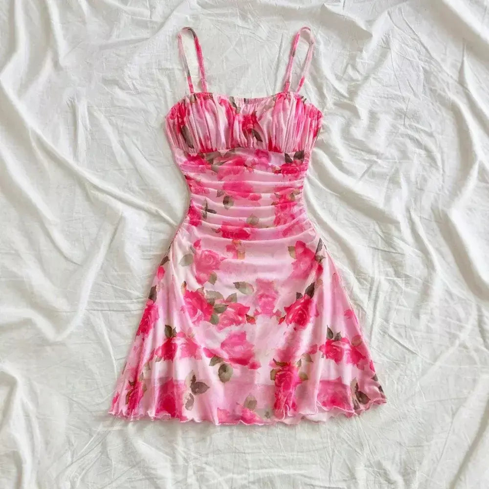 Vestidos de verão casual estampa floral sem mangas pescoço quadrado dobras mini vestidos cami diários para mulheres