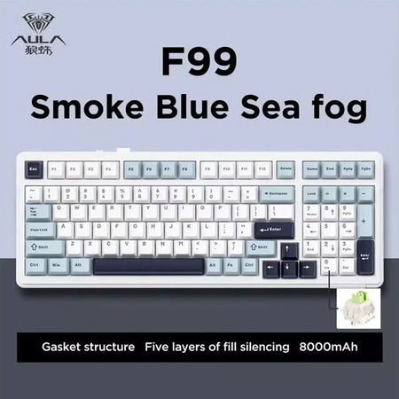 Aula f99 teclado mecânico para jogos, três modos, 2.4g, sem fio, bluetooth, com fio, troca quente, junta pbt, rgb para jogos, digitação, 99 teclas