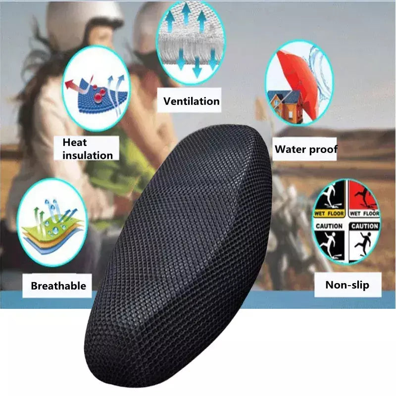 Capa de assento para motocicleta, tecido de malha 3d antiderrapante, assento de scooter, bicicleta elétrica, verão, design em favo de mel, ventilação