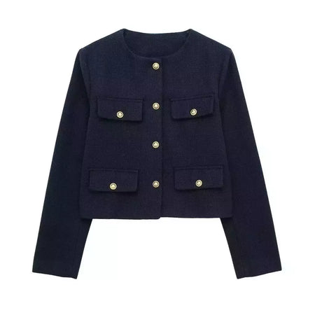 TRAF-Casaco Cropped feminino com botão dourado, blazer bomber, streetwear chique, blusa de casacos femininos, moda primavera, 2022