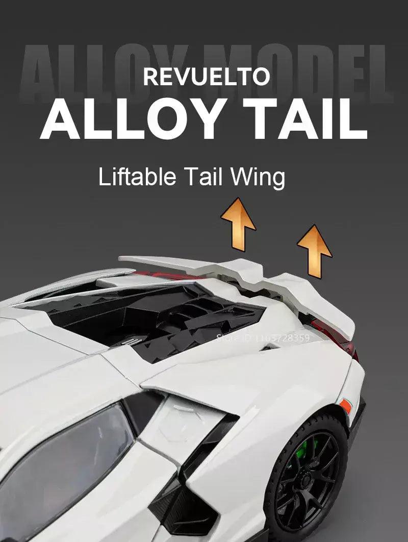 1:24 escala revuelto modelo em miniatura brinquedo carros esportivos liga diecast supercars som luz portas abertas puxar para trás para crianças presentes