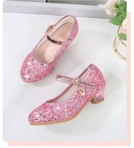 Meninas sapatos crianças salto alto glitter sandálias de cristal moda fivela crianças princesa sapato dança estudante desempenho sapatos de couro
