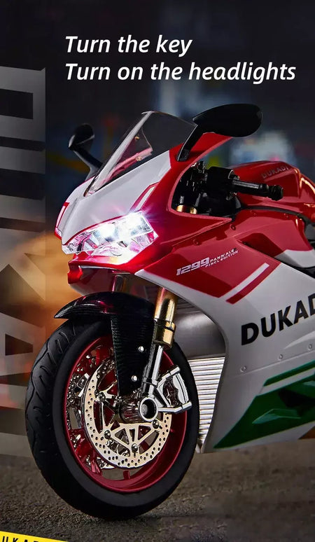 Chave começo 1:9 1199 panigale liga esportes modelo de motocicleta diecast pista corrida modelo de motocicleta com spray som luz crianças brinquedos