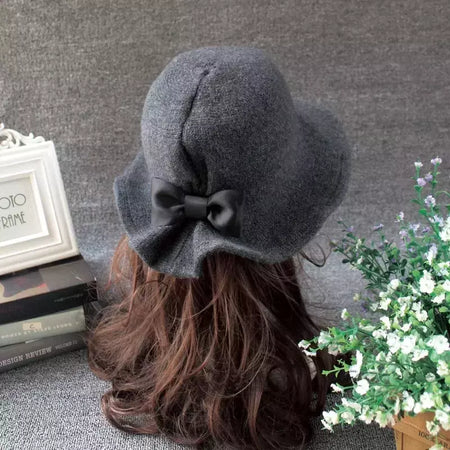 Chapéu de lã de bowknot vintage feminino, Fedoras para senhoras, cúpula de feltro para casamento Igreja Jazz, boné feminino elegante, outono e inverno