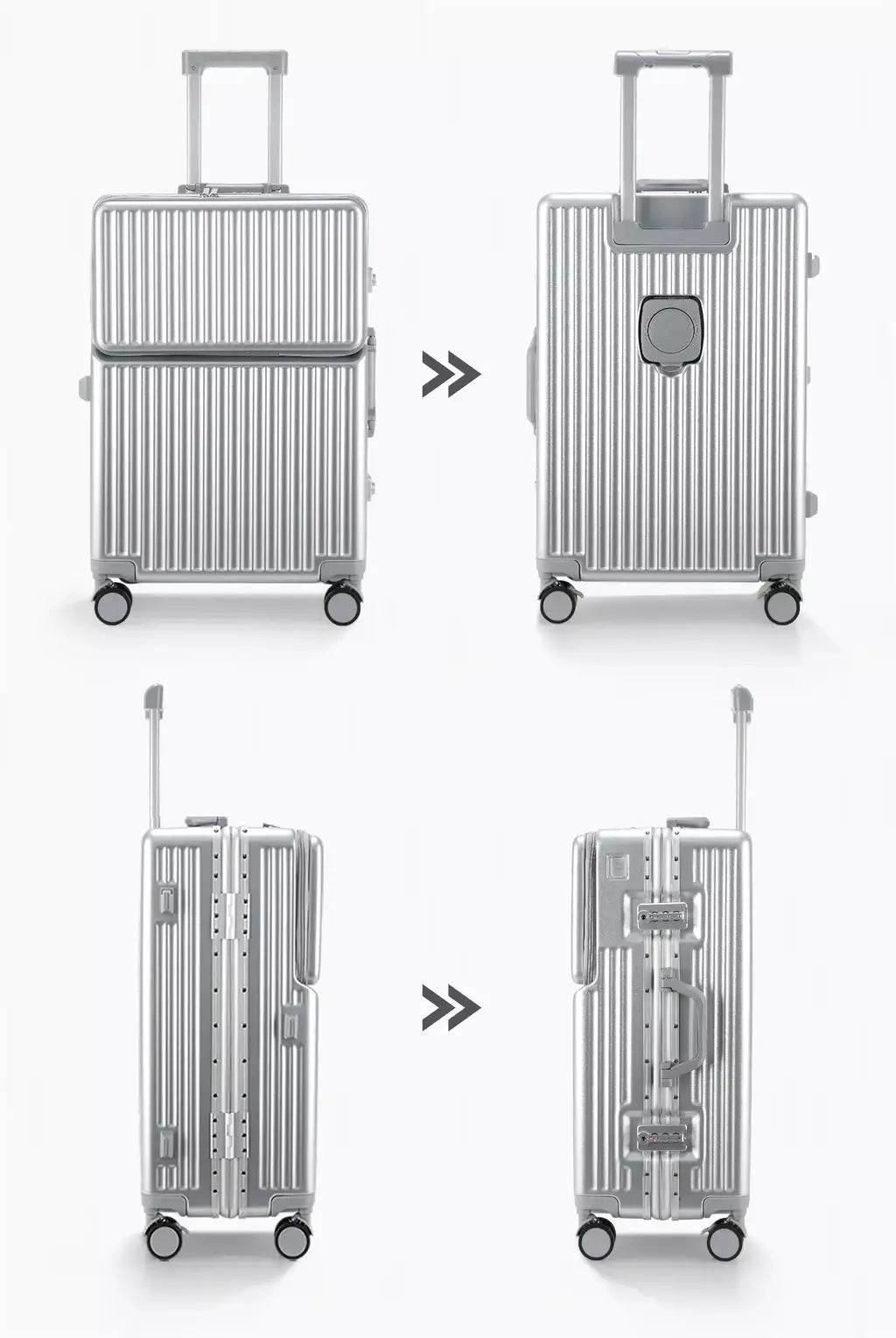 AIWEINY 2025 Mala de viagem rígida com estrutura em alumínio, resistente à pressão, com rodas omnidirecionais silenciosas de 360°, suporte para copos e prateleira, com fechadura TSA.