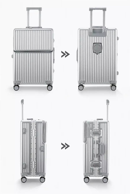 AIWEINY 2025 Mala de viagem rígida com estrutura em alumínio, resistente à pressão, com rodas omnidirecionais silenciosas de 360°, suporte para copos e prateleira, com fechadura TSA.