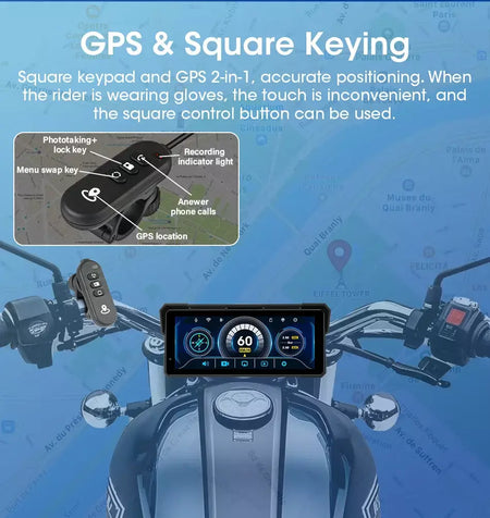 Jmcq portátil 8.1 polegada ip67 à prova dip67 água motocicleta 4k dvr navegação gps sem fio carplay android auto moto gravador monitor