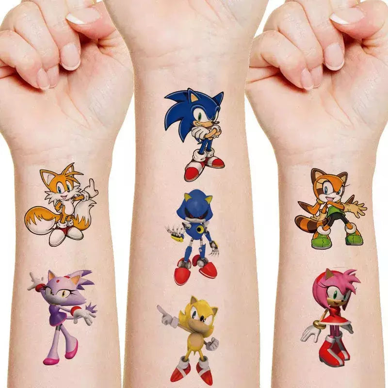 8 estilos sonic brinquedos tatuagem adesivos anime ouriço figura modelo adesivos de longa duração bonito dos desenhos animados crianças partys suprimentos presentes