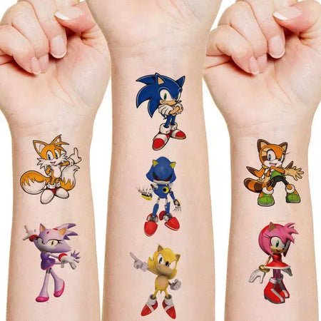 8 estilos sonic brinquedos tatuagem adesivos anime ouriço figura modelo adesivos de longa duração bonito dos desenhos animados crianças partys suprimentos presentes