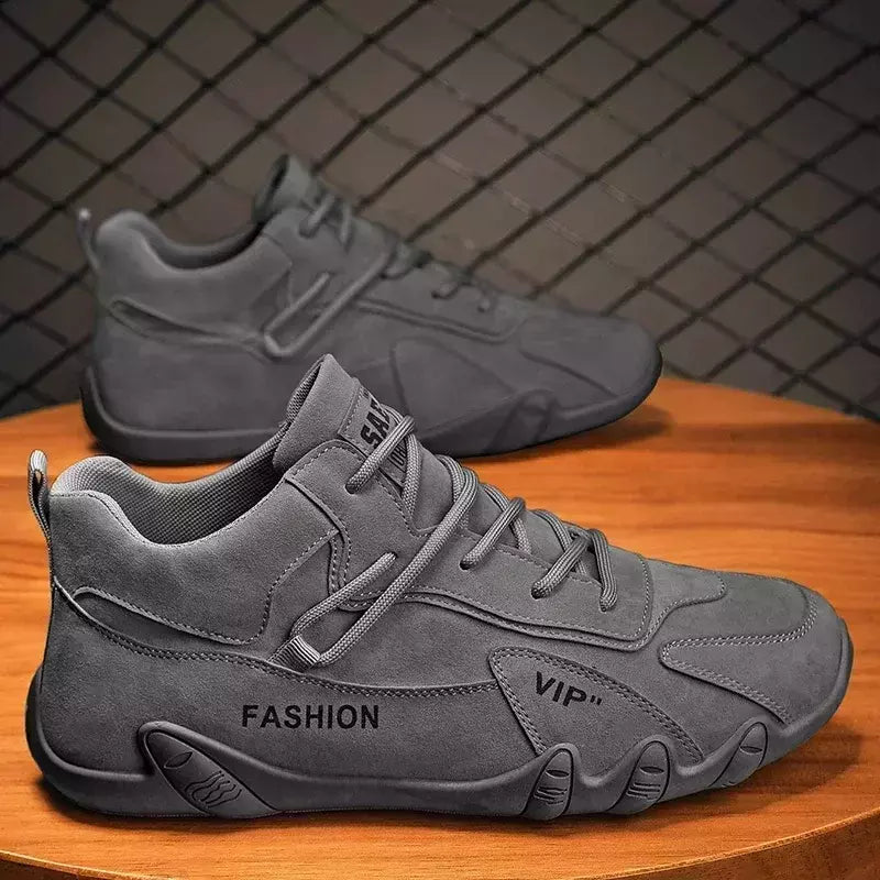 Botas de couro impermeável para homens, Lace Up Sneakers, Sapatos casuais para motociclistas