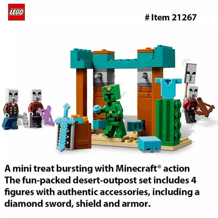 LEGO 21267 Minecraft The Illager Desert Patrol Figuras de brinquedo e playset - Brinquedo Minecraft de construção com 4 figuras para brincar de fingir