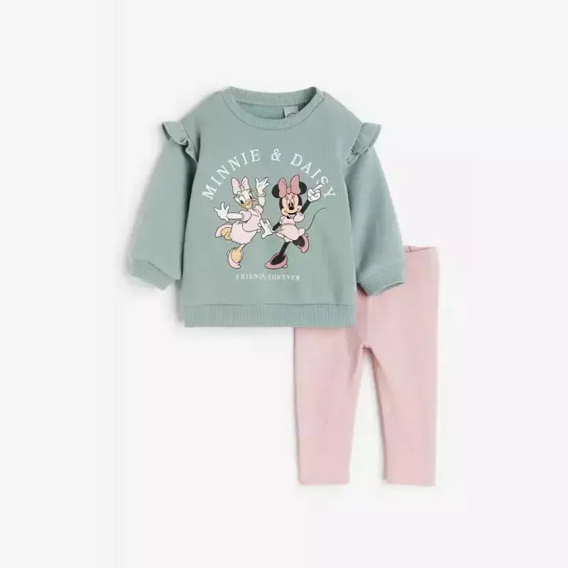 Meninas primavera outono roupas minnie impressão completa moletom + calças 2 pçs esportes casuais novas crianças dos desenhos animados moda manga longa ternos