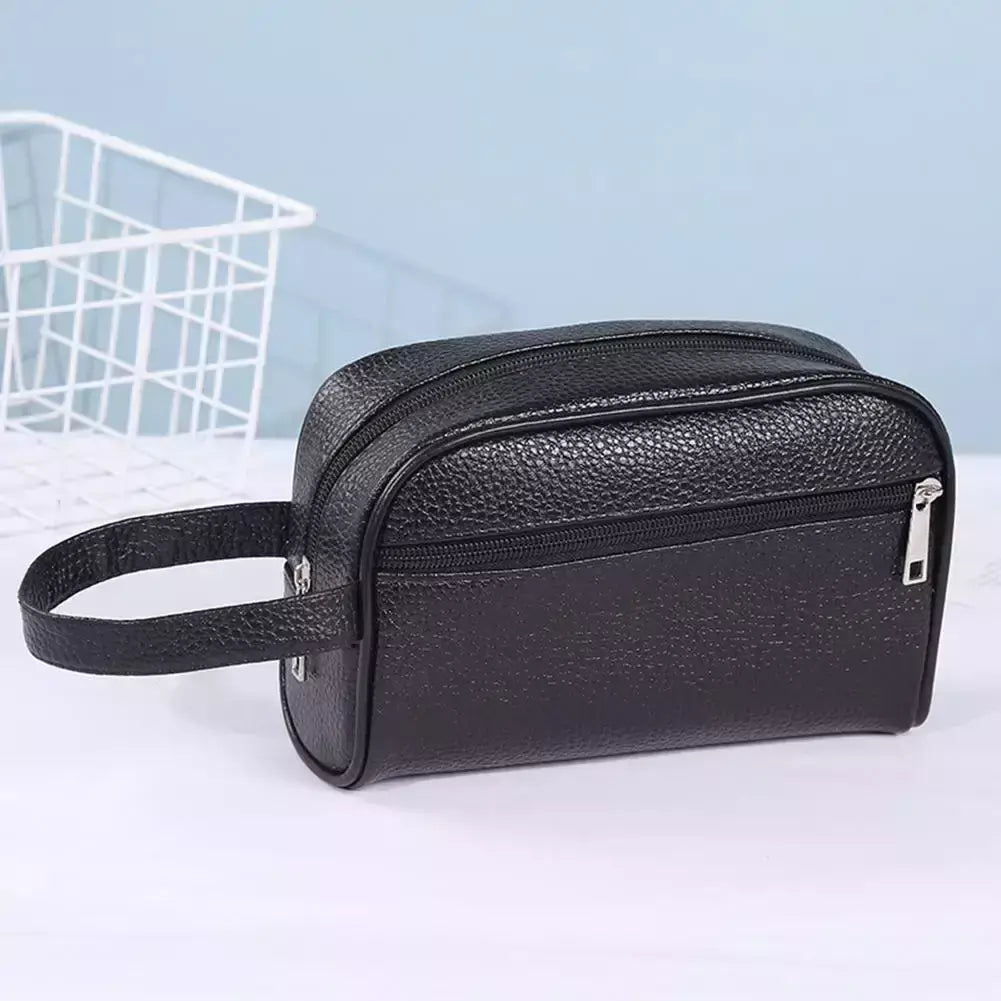Bolsa de pulseira de couro PU vintage para homens e mulheres, cor pura, pequena, para armazenamento de celulares