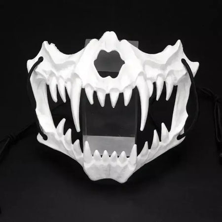 Festa crânio máscara dentes longos demônio esqueleto meia máscara facial lobo dragão tigre houjuu nue máscara cosplay traje de halloween adereços