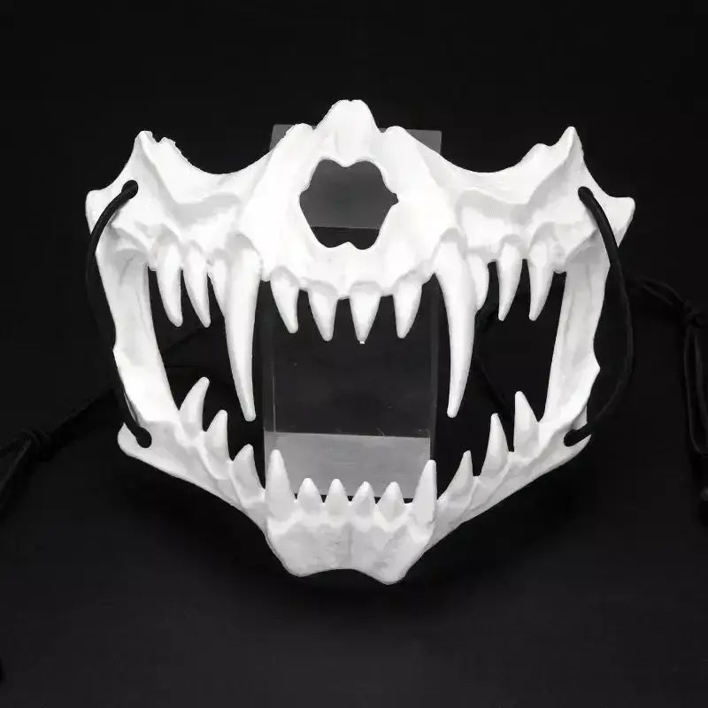 Festa crânio máscara dentes longos demônio esqueleto meia máscara facial lobo dragão tigre houjuu nue máscara cosplay traje de halloween adereços