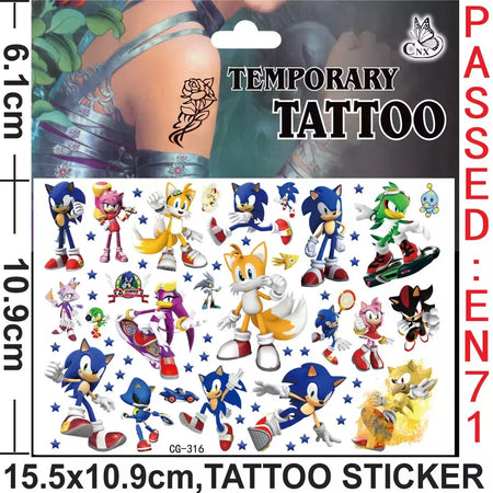 8 estilos sonic brinquedos tatuagem adesivos anime ouriço figura modelo adesivos de longa duração bonito dos desenhos animados crianças partys suprimentos presentes