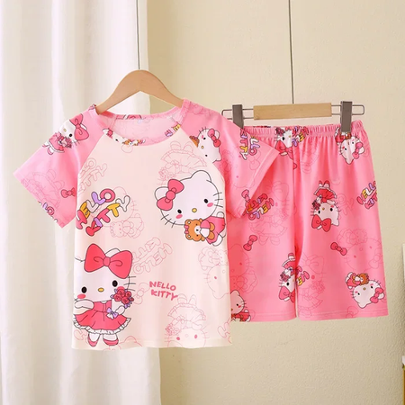Novo verão crianças pijamas conjunto de 2 peças roupas de ar condicionado para meninos meninas bebê manga curta roupas para casa na moda