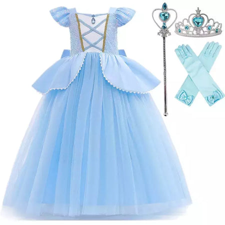 Cinderela cosplay traje crianças roupas para meninas lantejoulas vestido de princesa com luvas de coroa festa de aniversário vestido de baile 3-10 anos