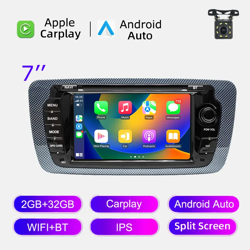 Rádio automotivo sem fio carplay android auto para seat ibiza 6j 2009 - 2013 4g wifi multimídia navegação gps 2din 7 "unidade principal estéreo