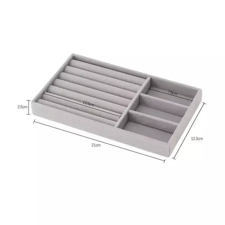 Atualizar caixa de armazenamento de jóias de veludo colar empilhável bandeja de exibição pulseira brinco organizadores diy artesanato gaveta caixa cinza