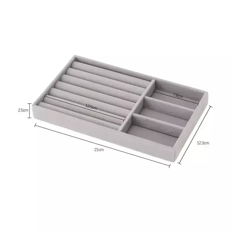 Atualizar caixa de armazenamento de jóias de veludo colar empilhável bandeja de exibição pulseira brinco organizadores diy artesanato gaveta caixa cinza