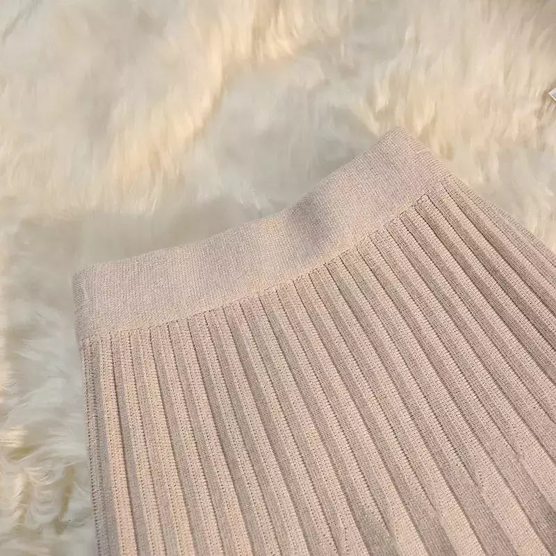 Míni saia plissada de malha feminina, cintura alta elástica, saia guarda-chuva linha A, casual sexy, curta, outono, inverno